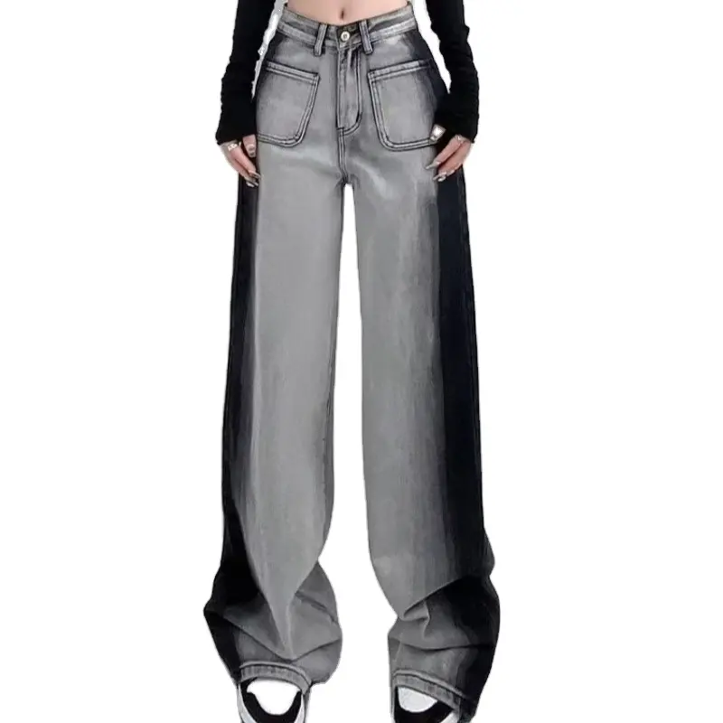 Invierno nueva llegada High Street cintura baja señoras Jeans Boy Friend pantalones Denim Patchwork Jeans Mujer