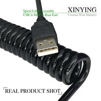 Kabel USB Spiral Pigtail Kustom 4-Core AWG22 Terlindung Berisolasi PU Ekstra Tebal OD 5.0mm Fleksibel Spiral 2m untuk Printer IOS