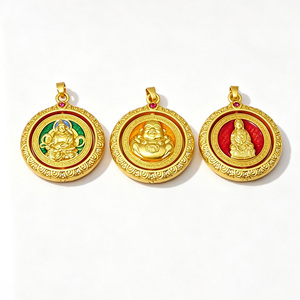 Ciondoli Rotondi Girevoli Vintage Cinesi con Strass e Smalto, Talismano <span class=keywords><strong>Portafortuna</strong></span> per Creazione Collane Fai da Te, Vendita all'Ingrosso - Product Image 3