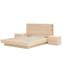 Ensemble de chambre à coucher moderne minimaliste en bois 3 pièces avec lit plateforme, tête de lit et table de chevet