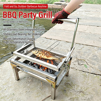 Barbecue rotatif manuel pliable en acier inoxydable, support de barbecue portable au charbon de bois, léger (8 kg) pour le camping en plein air et les familles