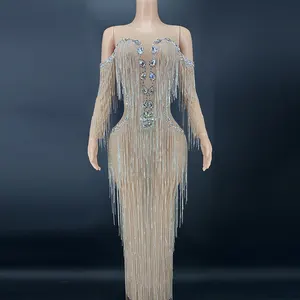 NOVANCE Y2340 Garment Manufacture Shiny Illusion Crystal Tassel Modest Wedding Dress Elegant Beaded Gowns Dinner Party