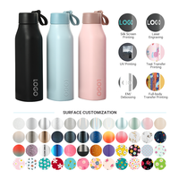 Everich botol air persegi baja tahan karat, termos dinding ganda terisolasi dengan pegangan silikon, tutup tahan bocor 20oz
