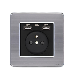 Panel Táctil Estándar para Chimenea, Acero Inoxidable Cepillado Gris, Estándar Europeo 86, Interruptor de Pared Francés, Enchufe de 16A Tipo C con Carga Rápida - Product Image 2