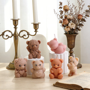 Stampo in Silicone a Forma di Orso per Candele, Orso Seduto/In Piedi con Dettagli Floreali/a <span class=keywords><strong>Cuore</strong></span>, Strumento Artigianale Fai-da-te a Tema Animale per Decorazioni Domestiche e Regali - Product Image 6