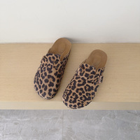 Mules unisexe en cuir véritable grande taille, motif léopard, légères, toutes saisons, pour l'extérieur, douces, couleur pêche