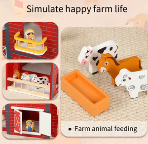 Children's Educational Wooden <b>Building</b> <b>Block</b> Construction Game Imaginary Farm Role-Playing Daily Life Simulation Fun - Product Image 2