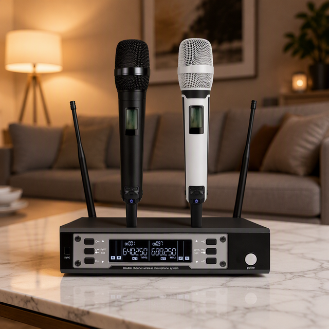 Rayco SKM9000 UHF Long Distance Dual Channel Wireless System Professional Handheld Karaoke Microphone Cardioid Polar Metal