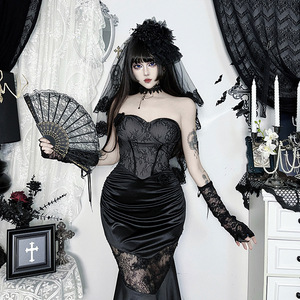 Z-5476 <span class=keywords><strong>Abbigliamento</strong></span> Gotico Donna, Vestito Senza Spalline con <span class=keywords><strong>Rose</strong></span>, Nuovo Stile Sexy Autunnale, Abito Lungo Moda Cigno Nero - Product Image 2