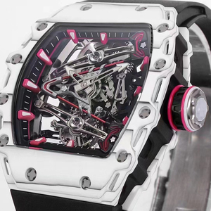 Montre mécanique squelette de style RM de qualité 5A pour homme, boîtier blanc, noir, rose, bracelet durable, mouvement ajouré, montre-bracelet de luxe sport - Product Image 2
