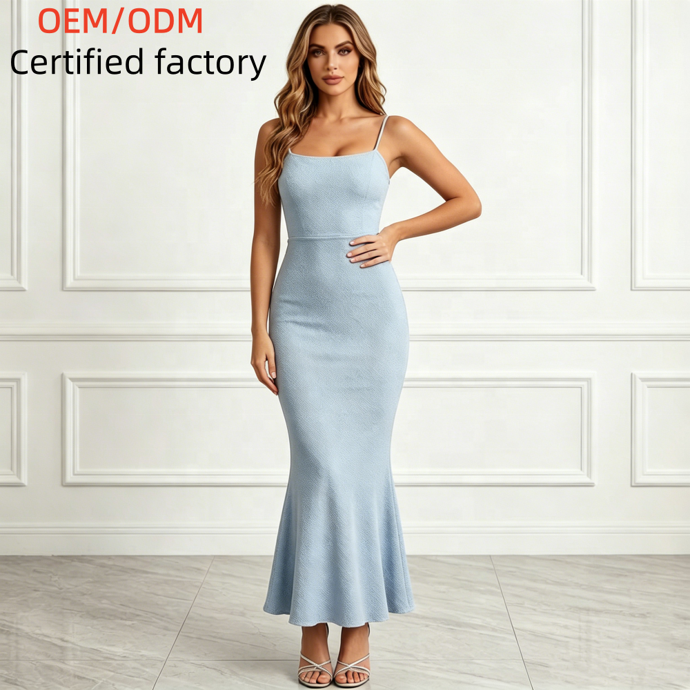 light blue bodycon prom dress Natural Evening Dresses Spaghetti Strap Mermaid Maxi Sleek Gown Elegant Formal Party Dress Square Neck 5