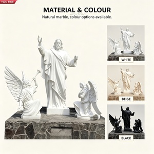 YOUFINE Statue de Jésus-Christ en marbre blanc sculptée à la main avec deux sculptures d'anges, statue religieuse de groupe pour église et jardin - Product Image 4