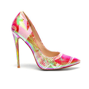 Scarpe eleganti da sera con stampa fluorescente <span class=keywords><strong>argento</strong></span> <span class=keywords><strong>tacco</strong></span> <span class=keywords><strong>basso</strong></span> più comode della marina - Product Image 1