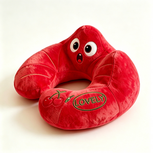 Customized Cherry Fruit Plush Travel Pillow,Cartoon Cherry Character U, <b>Neck</b> <b>Cushion</b> Lovely Embroidered ,Cherry Plush <b>Neck</b> Rest - Product Image 3