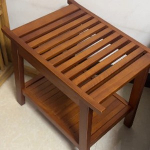 Taburete de Baño de Teca OEM de 51x36x45.3cm con Estante de Almacenamiento para Uso en Interiores y Exteriores - Product Image 1