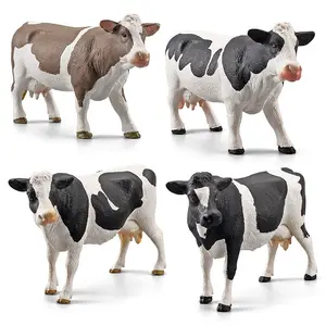 Simulation solid cow model set Solid black and white yellow spotted Simmental static display