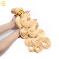 Extensions de cheveux humains brésiliens bruts ondulés, alignés aux cuticules, blond miel 613, vente en gros, ombré