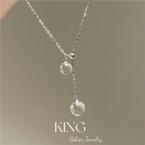 เครื่องประดับคิงซิลเวอร์ สร้อยคอคริสตัลคู่ S925 เงินชุบทอง คริสตัลสีขาวใส สำหรับผู้หญิง สวมใส่ได้ทุกวัน - Product Image 2