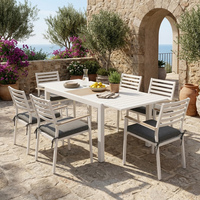 Ensemble de salle à manger extensible moderne pour l'extérieur, 7 pièces, structure en aluminium thermolaqué, table et chaises extensibles pour villa, jardin, parc