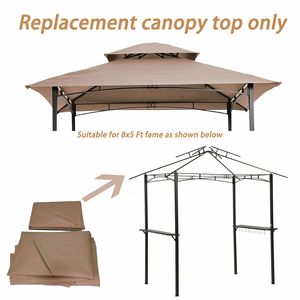 Double-Tiered Beige <b>Canopy</b> Replacement 8x5ft for BBQ Tent Gazebo Pergola <b>Outdoor</b> Use Aluminum Frame Textile Cover - Product Image 2