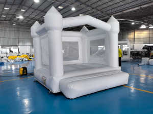 Château gonflable commercial en PVC blanc pour aire <span class=keywords><strong>de</strong></span> jeux extérieure, avec toboggan et piscine à balles, idéal pour les entreprises <span class=keywords><strong>de</strong></span> location - Product Image 2