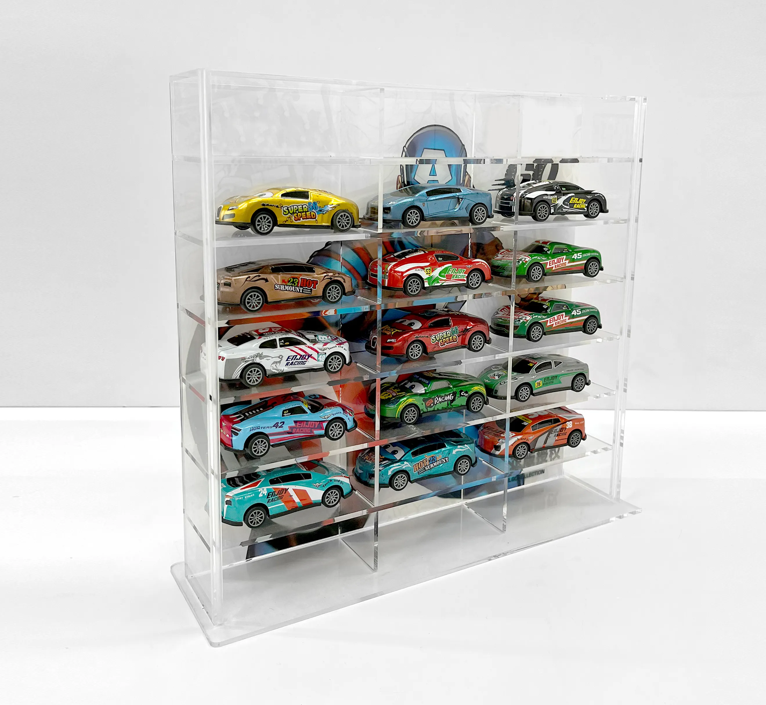 Crylic-estante de exhibición personalizado para coche, expositor para muñeca de juguete con rejilla múltiple a prueba de polvo