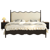 129002 Quanu France Style rétro Design écran de lit haut jambes en bois massif cadre de lit en bois de taille reine