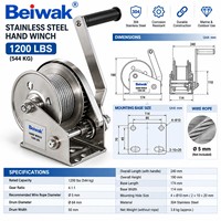 Treuil manuel en acier inoxydable 304 avec frein autobloquant pour remorque marine et levage de crabes