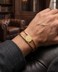 DIVYORO Gold Plated Ornamental Coin Detail Open Kada for <b>Men</b> Premium Designer Bracelet Statement Fashion Jewelry - Product Image 5