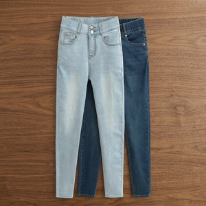 Pantalones de mezclilla ajustados de cintura alta con doble botón, estilo 2026, sexy, de algodón/spandex, color liso, largos, tipo lápiz, con relleno en la cadera para mujer - Product Image 3