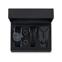 Ensemble de bijoux tendance pour homme : Montre sport bleue, collier en acier inoxydable, bracelet et chaîne cubaine – Kit d'accessoires streetwear