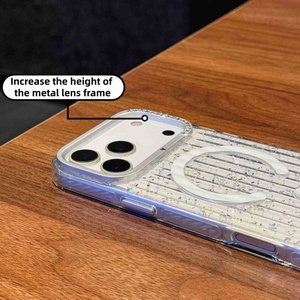 Luxury glitter stripe crystal transparent magnetic phone case for iPhone 17 pro max 16 15 clear shockproof back <b>cover</b> - Product Image 3