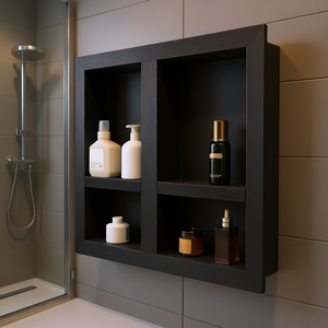 Niche de douche en bois recyclé à 4 niveaux, 16x24 pouces, organiseur mural encastré pour salle de bain, finition noir mat - Product Image 2