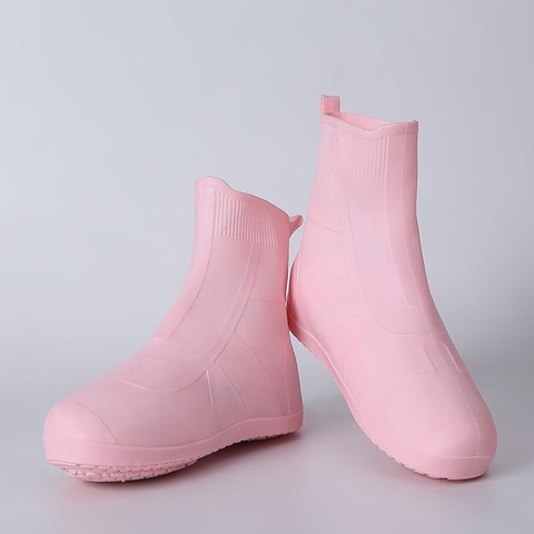 Pink TPE & Silicone Rubber Rain Shoes Protectors Waterproof Non-Slip Overshoes for Winter Shoe Covers