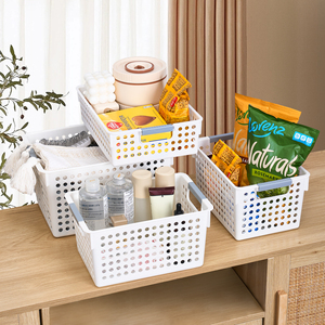 6 Pack <b>White</b> Plastic <b>Storage</b> <b>Baskets</b> Multi-Size Ventilated Organizer Bins with Handles for Kitchen & Bathroom - Product Image 1