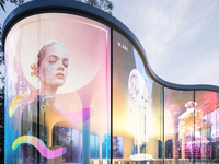Écran LED en film cristallin transparent ultra-fin et enroulable P5-10, haute transmittance, affichage LED sur verre
