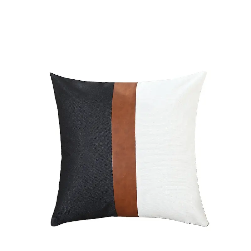 Quality Popular Wholesale Pillow Cover,Nordic American Modern Canvas Stitching PU Leather Cushion Cover For Home Decor