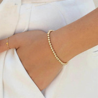 Minimalistisches Mehrreihiges Perlenarmband, 14K Gold Filled, 3/4/5/6mm Nahtlose Kugelperlen, Handgemachtes Verstellbares Boho Schmuckstück