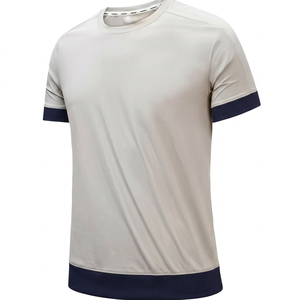 Men's Light Gray Crew Neck Short Sleeve T-Shirt Moisture Wicking Polyester Solid Color Regular Fit All Seasons Apparel - Product Image 3