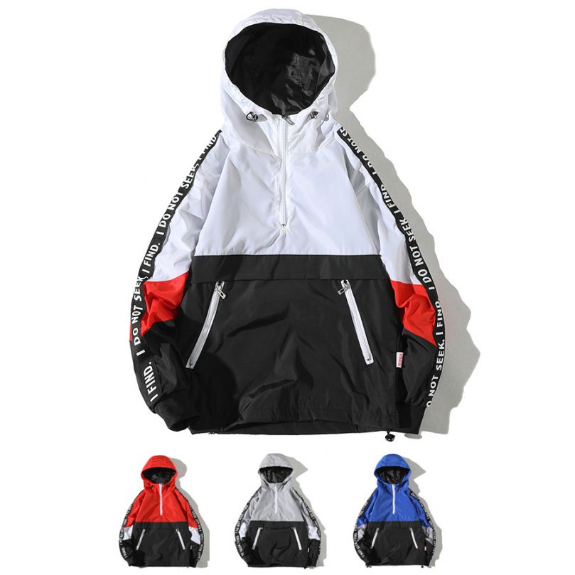 Wholesale Man Patchwork Color Pullover Windbreaker Jackets