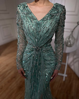 Caramel/or/turquoise arabe élégant 2024 nouvelles robes pour femmes fête de mariage sirène col en V perlé à manches longues robes de soirée
