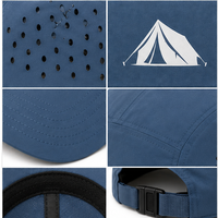 Casquette de baseball et de randonnée en nylon à 5 panneaux, découpe laser, aération, transfert thermique, faible MOQ, fourniture ODM, commande en gros pour les acheteurs de matériel de camping, logo personnalisé