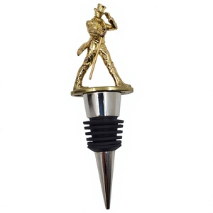 จุกปิดขวดไวน์รูปคนทองคำ พร้อมซีลยางสีดำและฐานทรงกรวยโครเมียม - Product Image 1