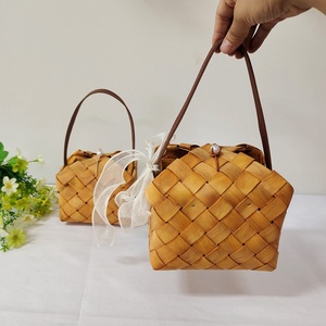 Modern <strong>Rectangle</strong> <strong>Storage</strong> <strong>Basket</strong> with Leather Handle Wooden Gift <strong>Basket</strong> for Food Use - Product Image 2