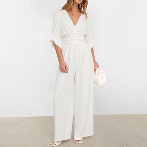 Suzhou <span class=keywords><strong>VIVA</strong></span> VIXEN 2026 Mono casual de mujer con cuello en <span class=keywords><strong>V</strong></span> profundo, manga kimono, cintura ajustada y pierna ancha - Product Image 4