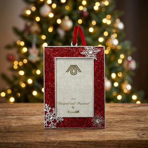 <b>MINI</b> SILVER <b>CHRISTMAS</b> DECORATIVE PAINTED METAL PHOTO FRAME ORNAMENT with RIBBON 2"x3" INDIVIDUAL WHITE BOX PACKAGING - Product Image 3