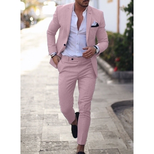 Completo da <span class=keywords><strong>Uomo</strong></span> in Lino e Cotone a Tinta Unita, <span class=keywords><strong>Taglie</strong></span> <span class=keywords><strong>Forti</strong></span>, con Giacca Monopetto e Pantaloni, Set di 2 Pezzi alla Moda - Product Image 4