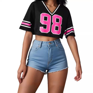 Seragam Sepak Bola Amerika Musim Panas Berkualitas Tinggi Ukuran S M L XL Bahan Bernapas dengan Cetakan Sublimasi Kaos Wanita Lengan Pendek - Product Image 1