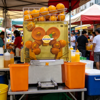 Ruimtebesparende sinaasappelpers voor foodtrucks, commerciële automatische citruspers
