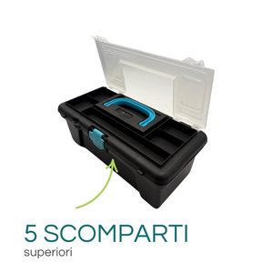 Cassetta degli attrezzi in plastica resistente da 2,3 litri con chiusura a scatto e 5 scomparti per vassoi portaoggetti - Product Image 6